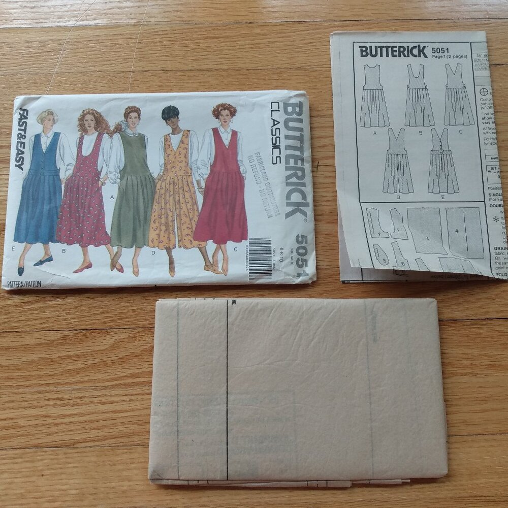 Vintage 90s Jumper Dress & Jumpsuit Sewing Pattern Size 6-10 Butterick 5051